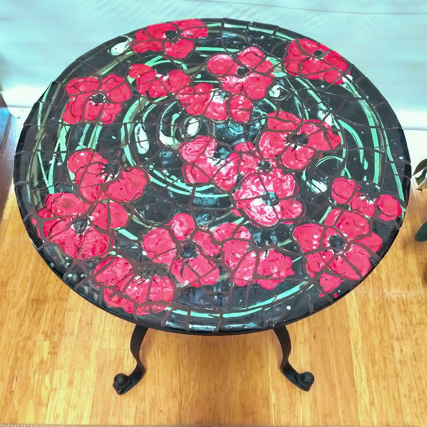 Tile Topped Table -Red Poppies-2