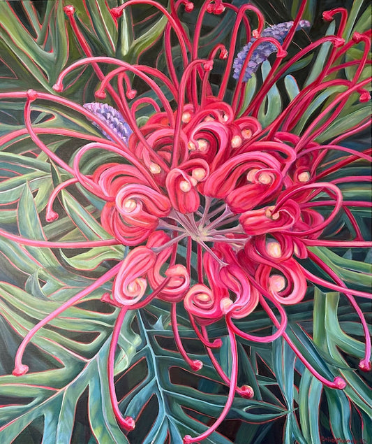 Grevillea Burst 2023 Acrylic on thick edge canvas 91.4 x 76.2 cm Image courstesy of Celia Moriarty
