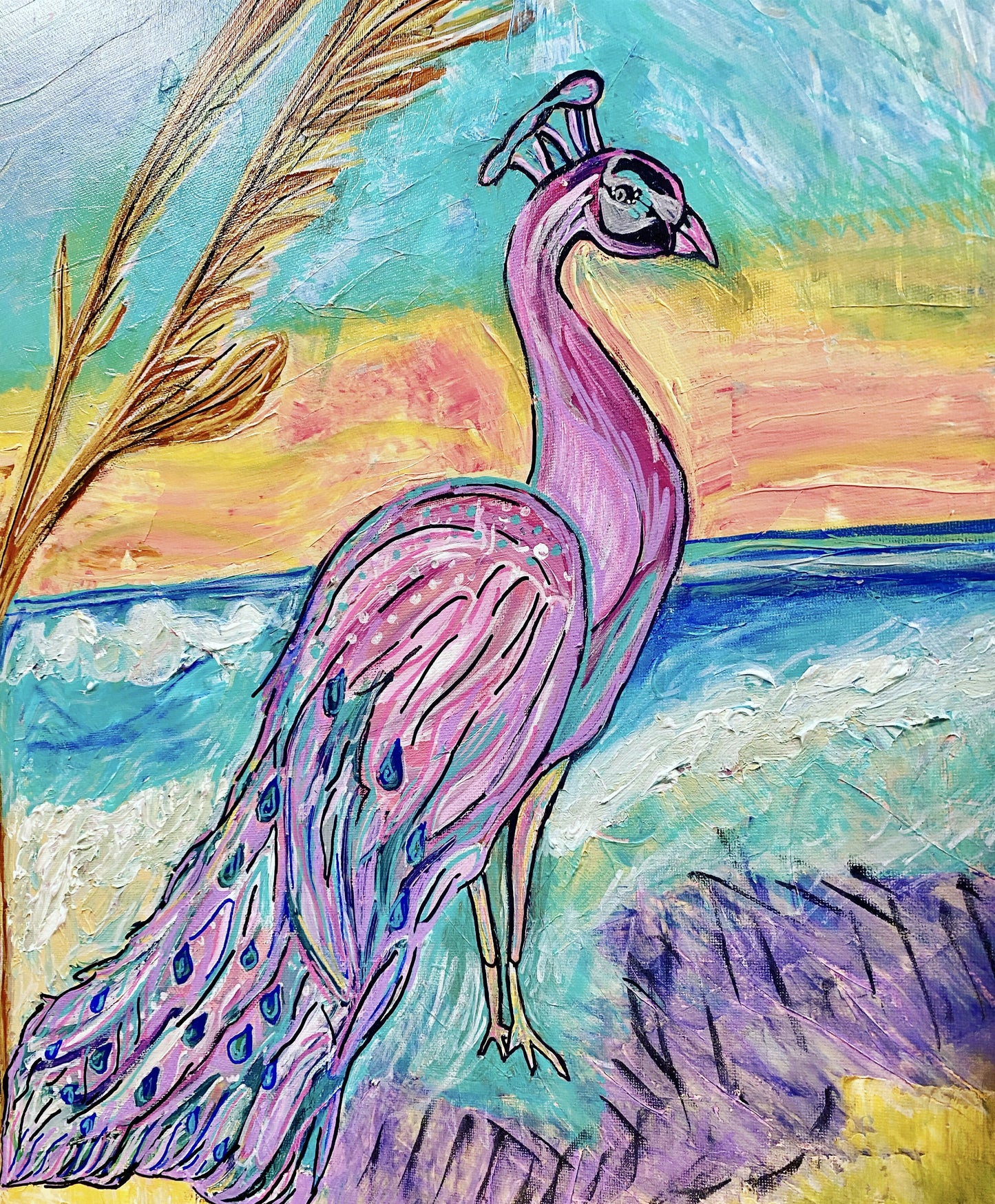 Peacocking on the beach